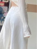 White High-Waisted Pleated Wide-Leg Denim Pants for Women