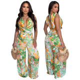 Sleeveless Tie-Front Wide-Leg Printed Jumpsuit for Women