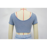 Vintage Two-Piece Sexy Waist-Baring U-Neck Wide-Leg Set for Women