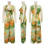 Sleeveless Tie-Front Wide-Leg Printed Jumpsuit for Women