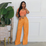 Vintage Two-Piece Sexy Waist-Baring U-Neck Wide-Leg Set for Women