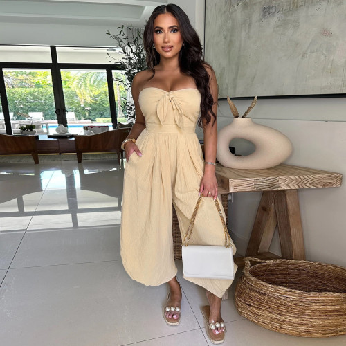 Sexy Solid Color Jumpsuit with Wrap Neck for Women