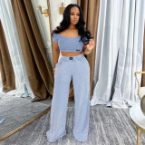 Vintage Two-Piece Sexy Waist-Baring U-Neck Wide-Leg Set for Women
