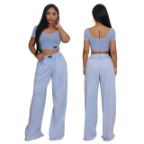 Vintage Two-Piece Sexy Waist-Baring U-Neck Wide-Leg Set for Women