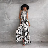 Geometric Print Casual Loose Fit Sleeveless Top & Wide-Leg Straight Pants Set