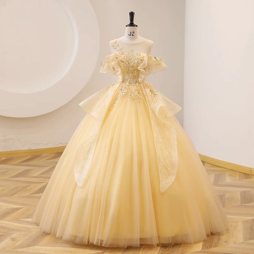 Elegant Yellow Evening Gown for Students