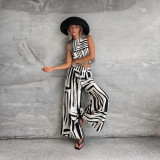 Geometric Print Casual Loose Fit Sleeveless Top & Wide-Leg Straight Pants Set