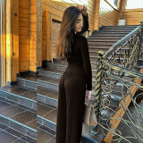 Casual Solid Color Crew Neck Long Sleeve Lounge Set with Wide-Leg Pants