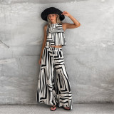 Geometric Print Casual Loose Fit Sleeveless Top & Wide-Leg Straight Pants Set