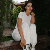 Casual Solid Color Crew Neck Short Sleeve Lounge Set with Wide-Leg Pants