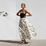 Polka Dot Color-Block Wrap Bodice A-Line Maxi Dress