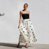 Polka Dot Color-Block Wrap Bodice A-Line Maxi Dress