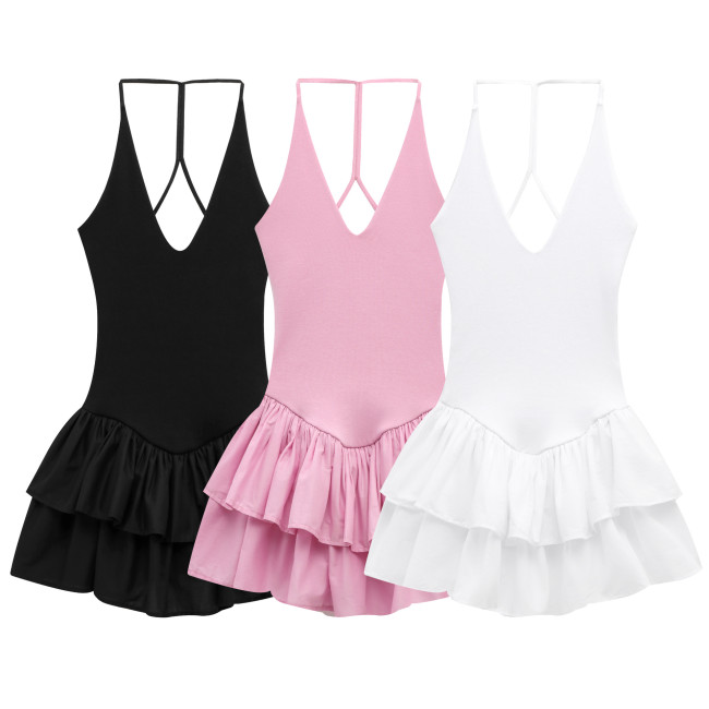 Spliced Halter Neck Mini Dress