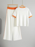 Women's Striped Short Sleeve High-Waisted Wide-Leg Pants Two-Piece Set