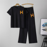 Casual Women's Short Sleeve Sportswear Wide-Leg Pants Two-Piece Set