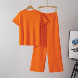 Casual Women's Short Sleeve Sportswear Wide-Leg Pants Two-Piece Set