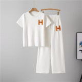 Casual Women's Short Sleeve Sportswear Wide-Leg Pants Two-Piece Set