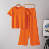 Casual Women's Short Sleeve Sportswear Wide-Leg Pants Two-Piece Set
