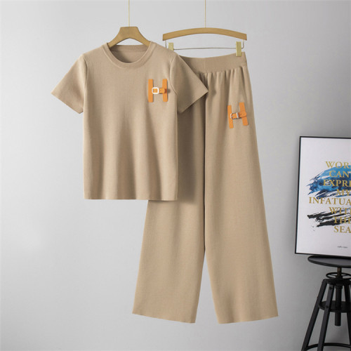 Casual Women's Short Sleeve Sportswear Wide-Leg Pants Two-Piece Set