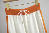 Women's Striped Short Sleeve High-Waisted Wide-Leg Pants Two-Piece Set