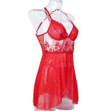 Ihoov Sexy Embroidered Sheer Backless Sleep Dress