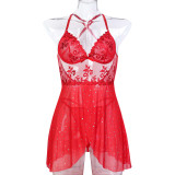 Ihoov Sexy Embroidered Sheer Backless Sleep Dress