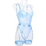 Ihoov Sexy Sheer Lace Bodysuit with Strappy Details and Gloves