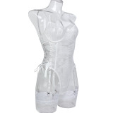 Ihoov White Sheer Lace Cross-Strap Open-Back Bodysuit