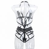 Ihoov Black Strappy Cross-Back Body Suit with Chain Details