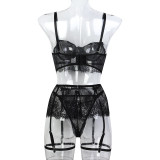 Ihoov Lace Sheer Pearl Handmade Bow Lingerie Set