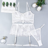 Ihoov Lace Sheer Pearl Handmade Bow Lingerie Set