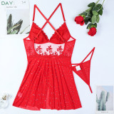 Ihoov Sexy Embroidered Sheer Backless Sleep Dress