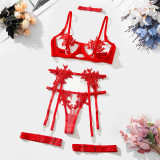 Ihoov Embroidered Sheer Lace Girl's Fashion Bra Set