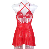 Ihoov Sexy Embroidered Sheer Backless Sleep Dress