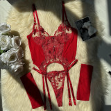 Ihoov Elegant Three-Piece Lace & Mesh Erotic Lingerie Set