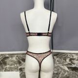Ihoov Sexy Leopard Print French Lace Bra & Sheer Mesh Lingerie Set