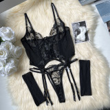 Ihoov Elegant Three-Piece Lace & Mesh Erotic Lingerie Set