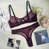 Ihoov Sexy Leopard Print French Lace Bra & Sheer Mesh Lingerie Set