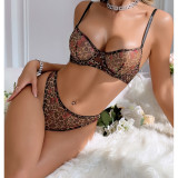Ihoov Sexy Leopard Print French Lace Bra & Sheer Mesh Lingerie Set