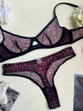 Ihoov Sexy Leopard Print French Lace Bra & Sheer Mesh Lingerie Set