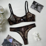 Ihoov Sexy Leopard Print French Lace Bra & Sheer Mesh Lingerie Set