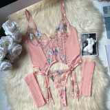 Ihoov Elegant Three-Piece Lace & Mesh Erotic Lingerie Set