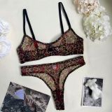 Ihoov Sexy Leopard Print French Lace Bra & Sheer Mesh Lingerie Set