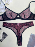 Ihoov Sexy Leopard Print French Lace Bra & Sheer Mesh Lingerie Set
