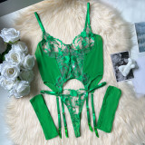 Ihoov Elegant Three-Piece Lace & Mesh Erotic Lingerie Set