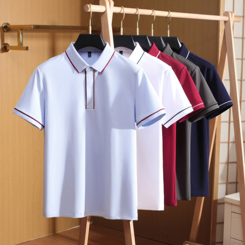 Men's Short Sleeve Polo Shirt with Contrast Color Block and Buttons