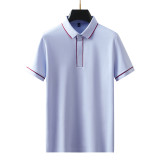 Men's Short Sleeve Polo Shirt with Contrast Color Block and Buttons