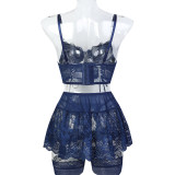 Ihoov Lace & Metal Chain Cross-Strap Four-Piece Erotic Lingerie Set