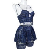 Ihoov Lace & Metal Chain Cross-Strap Four-Piece Erotic Lingerie Set