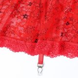 Ihoov Red Lace Sheer Sexy Four-Piece Lingerie Set